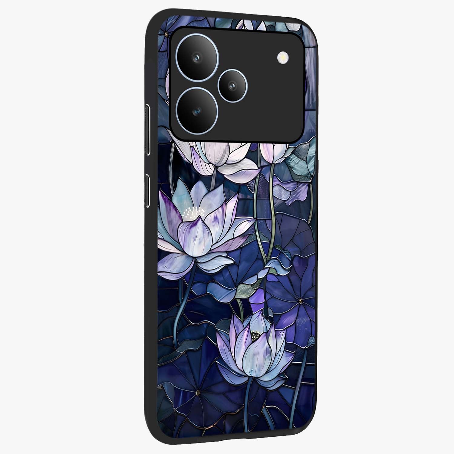 Gloss Petal Rush Glass Case upright view showcasing dynamic floral petal artwork with modern botanical theme.