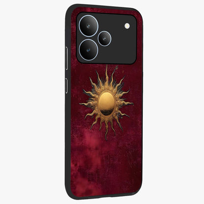 Golden Sun Minimalism Glass Case upright view showcasing simple golden sun artwork with elegant minimalist style.