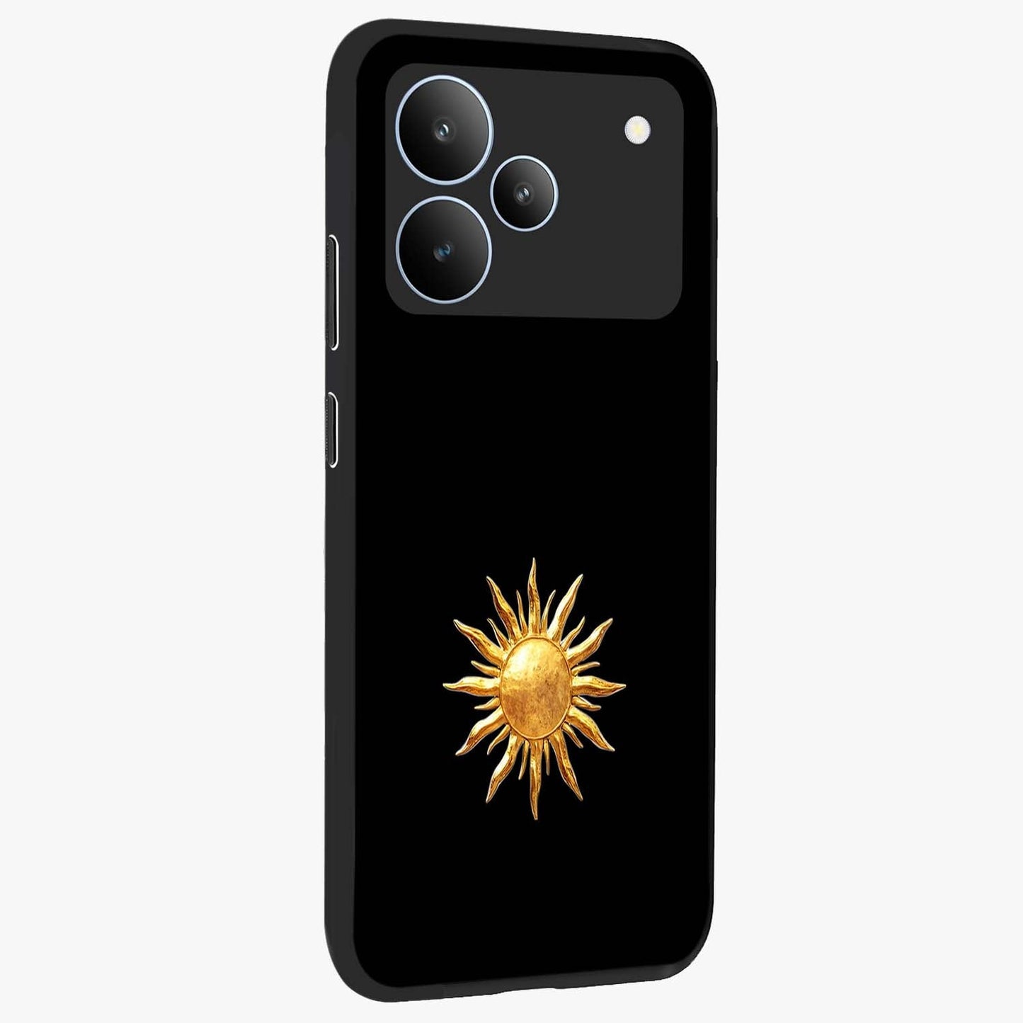 Golden Sun Minimalism Glass Case upright view showcasing haunting graveyard artwork with dramatic dark theme.