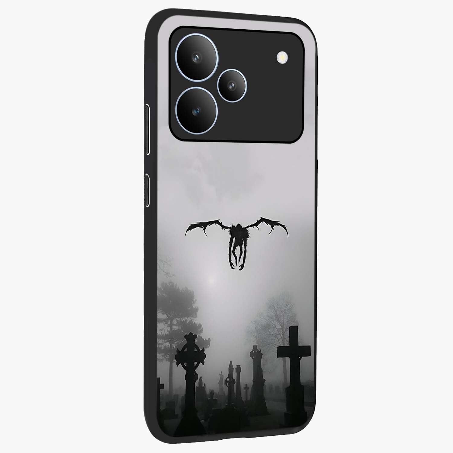 Graveyard Shadow Descent Glass Case upright view showcasing haunting graveyard artwork with dramatic dark theme.