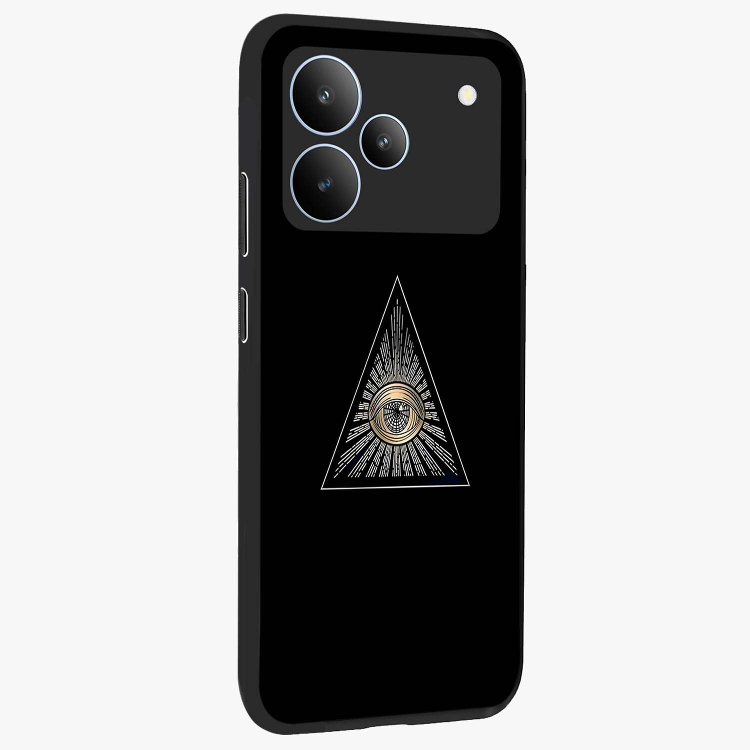 Illuminati Evil Glass Case upright view showcasing striking illuminati artwork with mysterious symbolic theme.