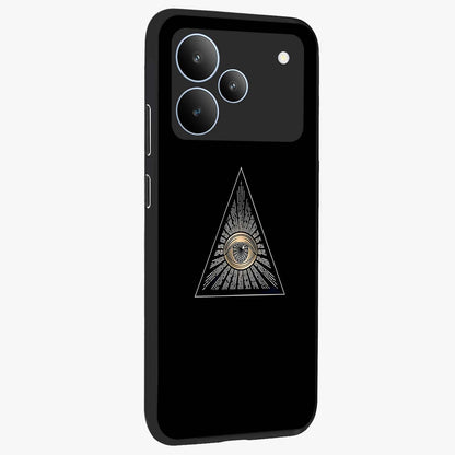 Illuminati Evil Glass Case upright view showcasing striking illuminati artwork with mysterious symbolic theme.