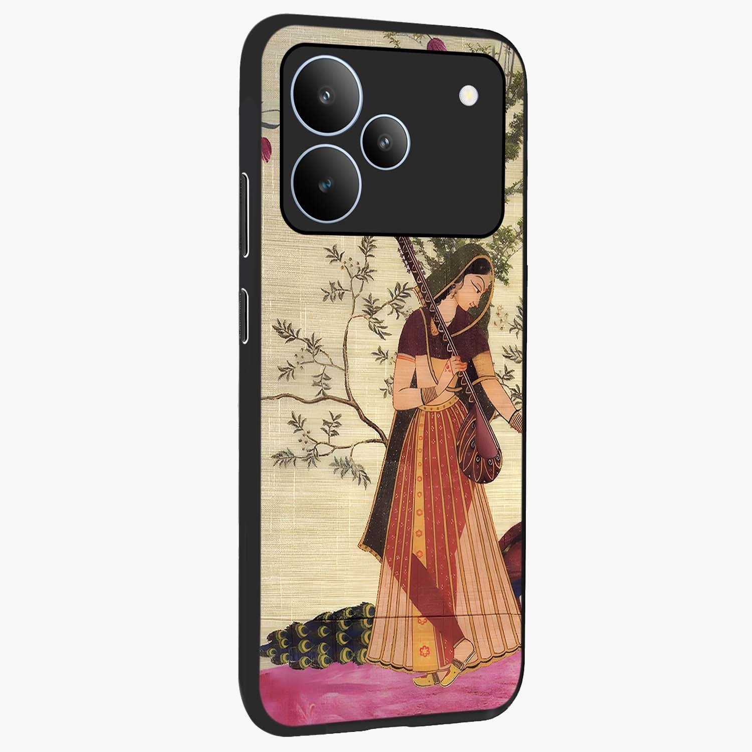Lady With Veena Art Glass Case upright view showcasing classical veena artwork with traditional artistic theme.