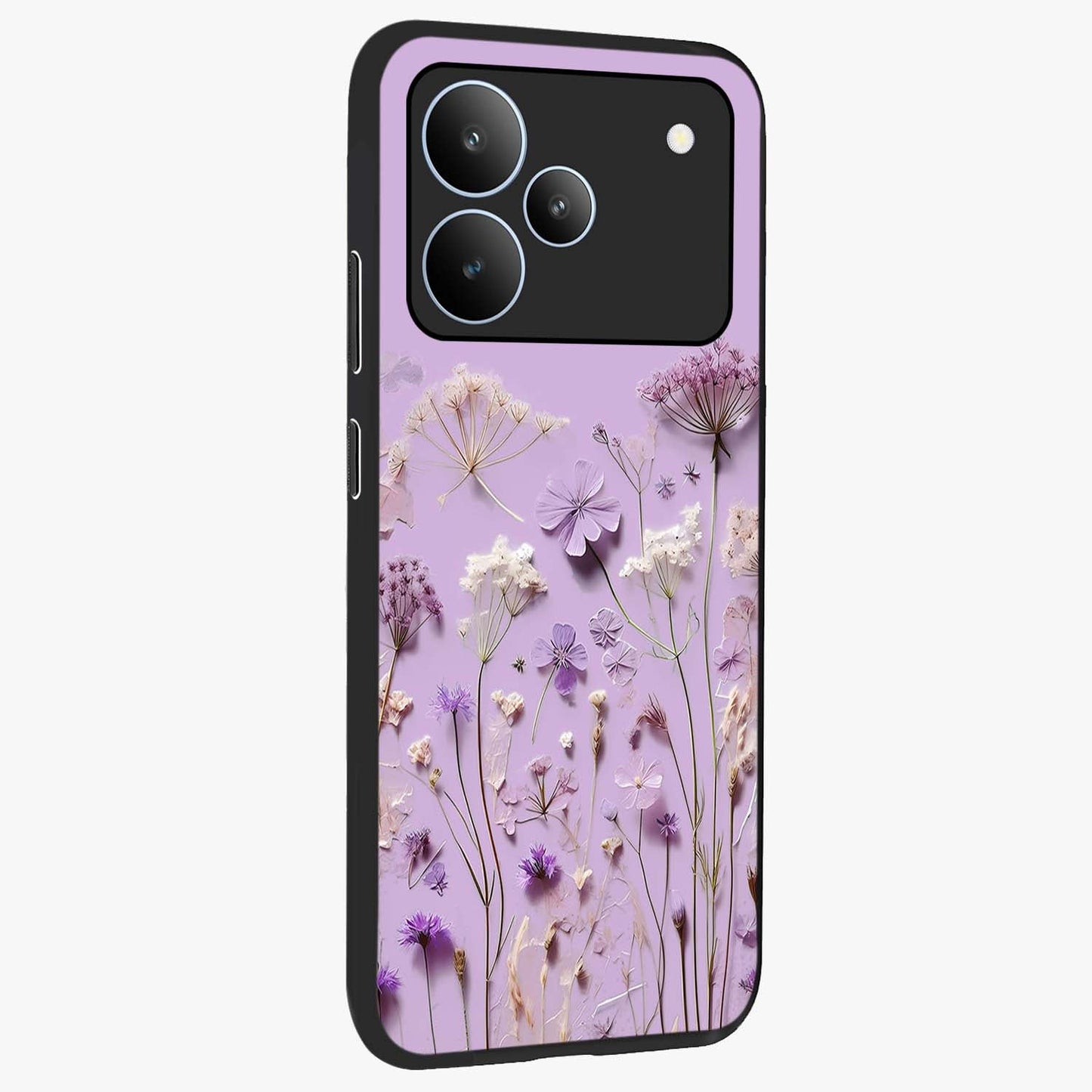 Lavender Blossom Dream Glass Case upright view showcasing delicate lavender blossom artwork with peaceful floral theme.