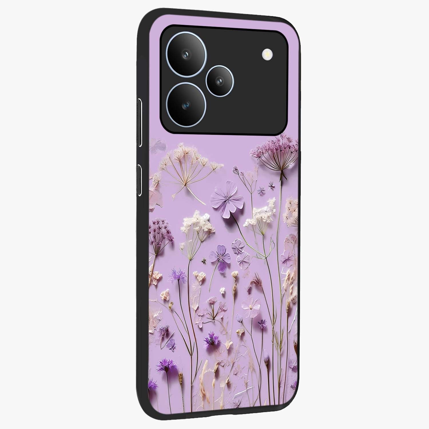 Lavender Blossom Dream Glass Case upright view showcasing delicate lavender blossom artwork with peaceful floral theme.