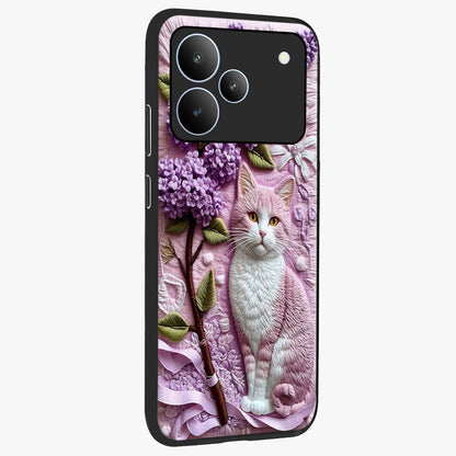 Lavender Cat Whimsy Glass Case upright view showcasing charming cat artwork with whimsical lavender theme.