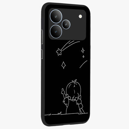 Line Art Girl With Shooting Stars Glass Case upright view showcasing delicate shooting stars artwork with minimal artistic theme.