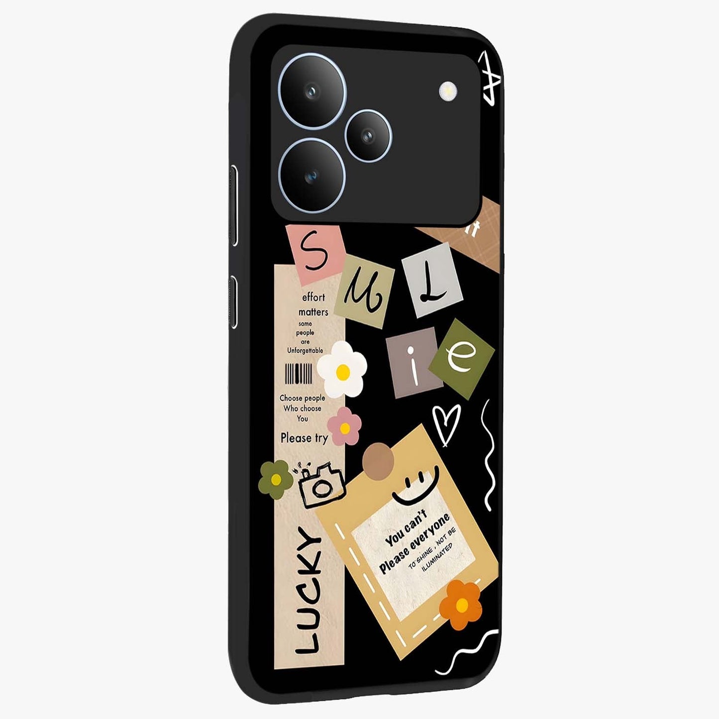 Lucky Aesthetic Collage Glass Case upright view showcasing vibrant collage artwork with youthful aesthetic theme.