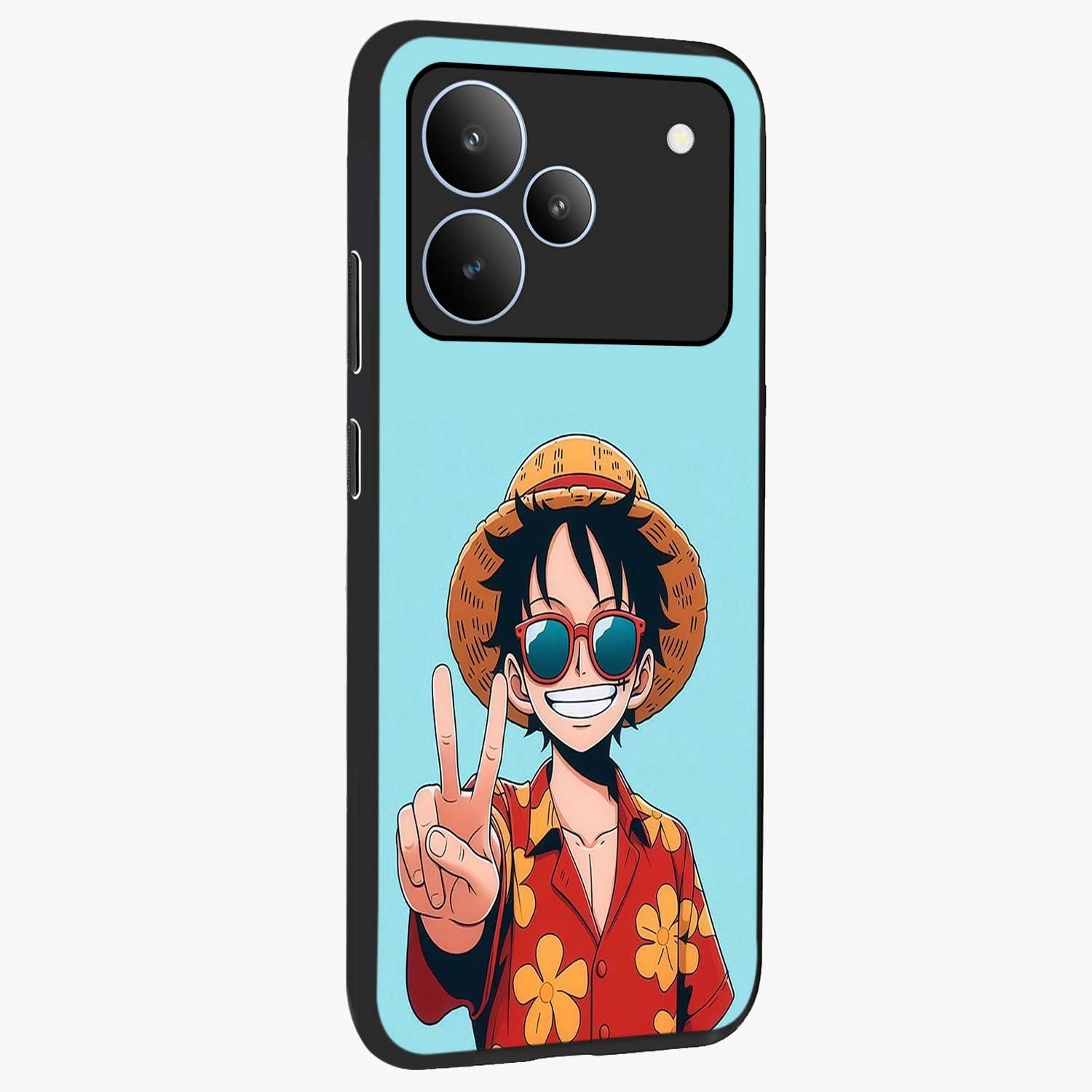 Luffy Summer Anime Vibe Glass Case upright view showcasing dynamic anime artwork with bright adventurous theme.