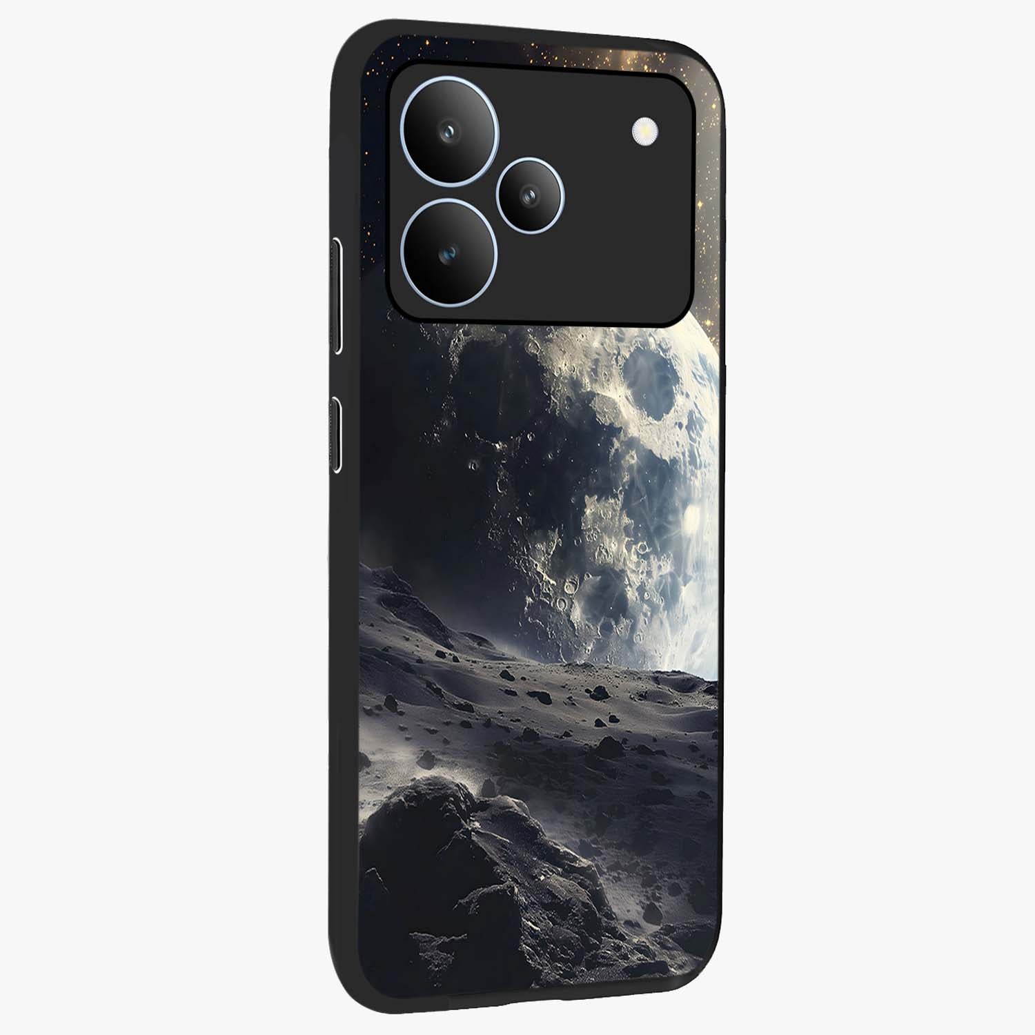 Lunar Horizon Glow Glass Case upright view showcasing radiant lunar artwork with calm cosmic theme.