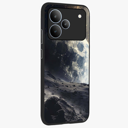 Lunar Horizon Glow Glass Case upright view showcasing radiant lunar artwork with calm cosmic theme.