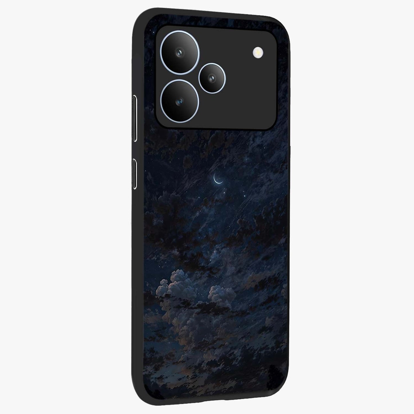Lunar Veil Silence Glass Case upright view showcasing calm moon themed artwork with serene night atmosphere.