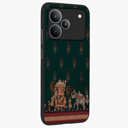 Macmerise Glass Case upright view showcasing bold artistic artwork with contemporary design theme.