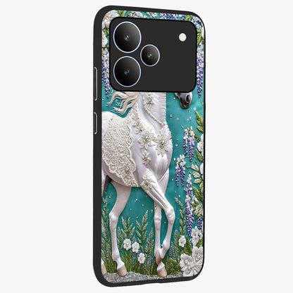 Majestic Floral Stallion Glass Case upright view showcasing dramatic horse artwork with decorative floral theme.