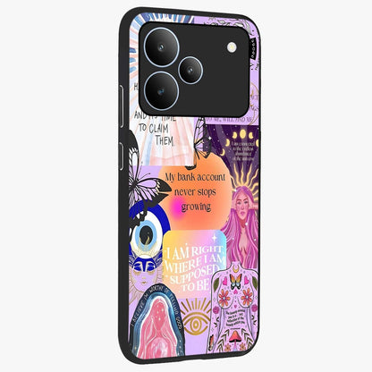 Manifestation Collage Glass Case upright view showcasing artistic manifestation themed artwork with creative style.
