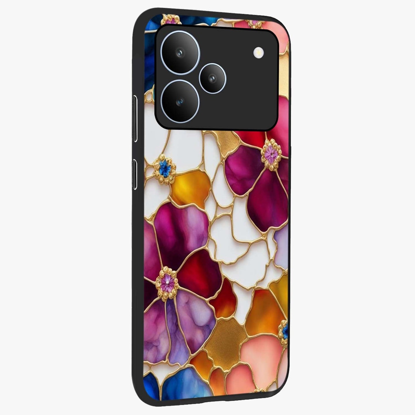 Marble Flower Pattern Glass Case upright view showcasing decorative marble flower artwork with refined style.