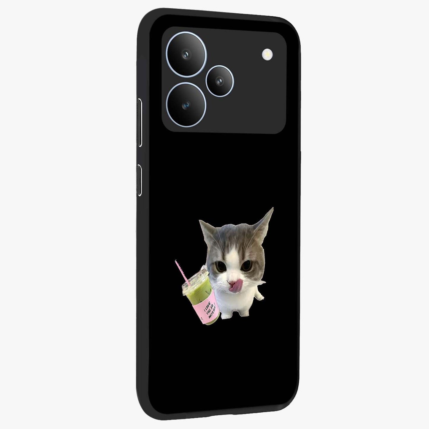 Matcha Cat Style Glass Case upright view showcasing charming cat artwork with cozy aesthetic theme.