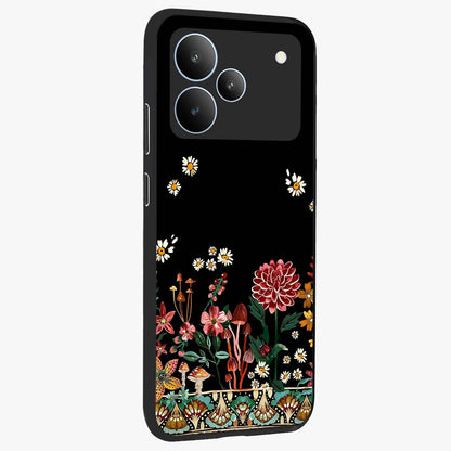 Midnight Bloom Pattern Glass Case upright view showcasing decorative floral artwork with deep night themed palette.