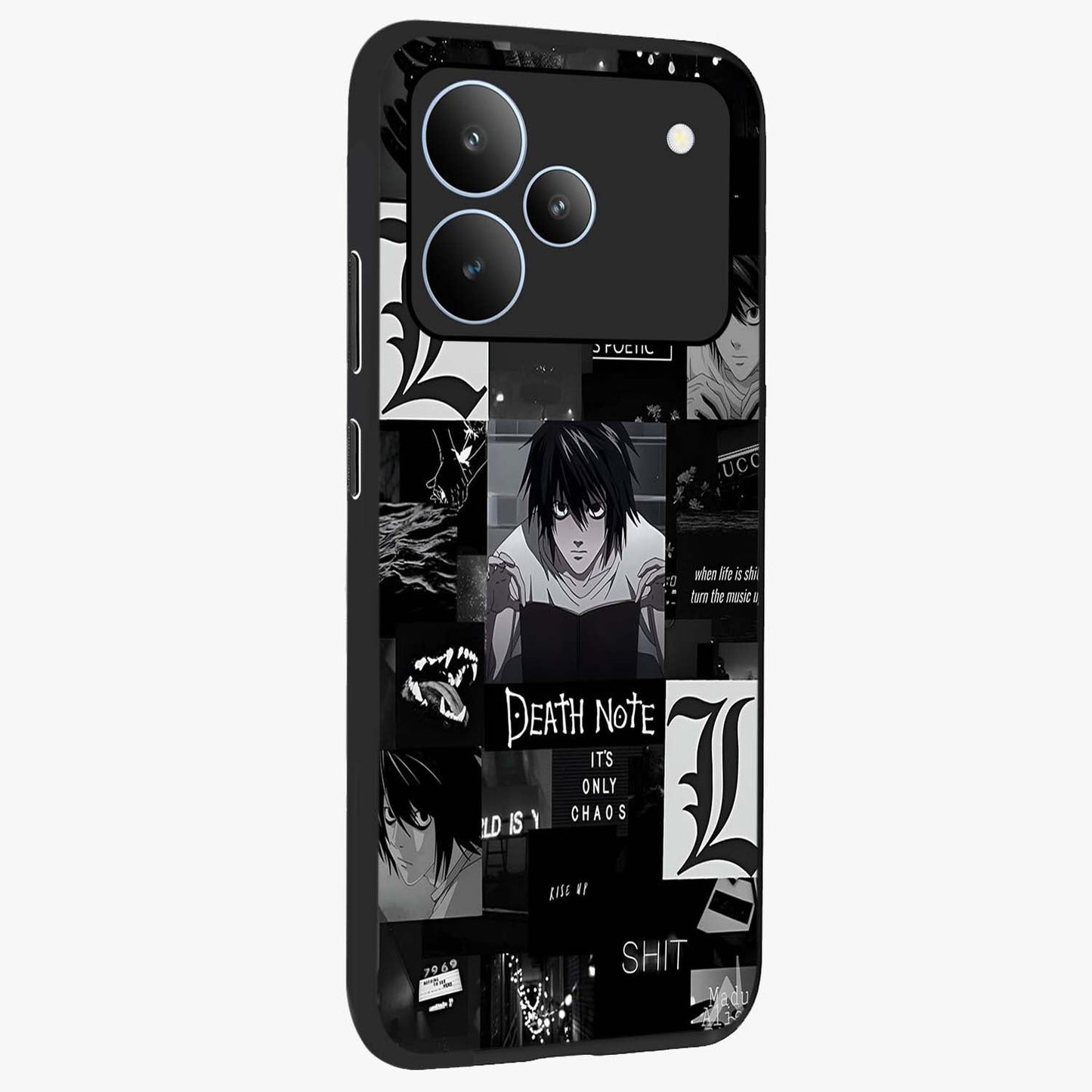 Midnight Chaos Mind Glass Case upright view showcasing expressive abstract artwork with bold dark theme.
