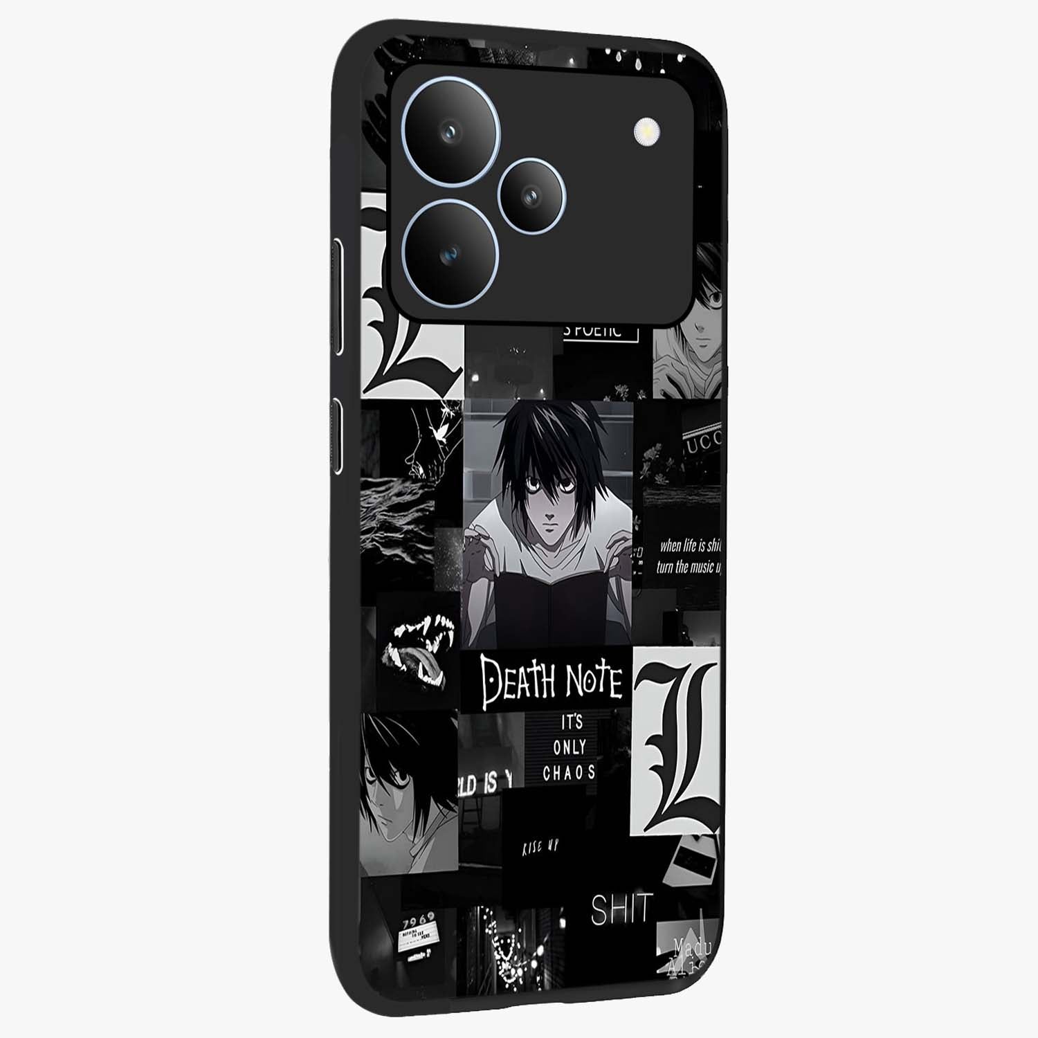 Midnight Chaos Mind Glass Case upright view showcasing expressive abstract artwork with bold dark theme.