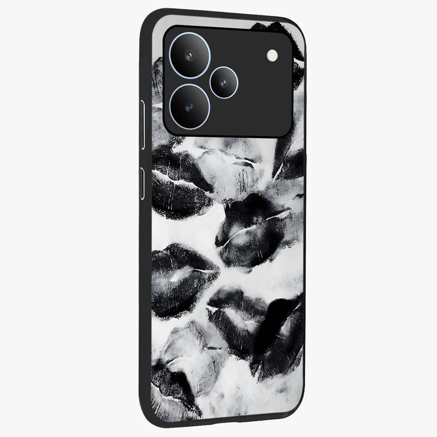 Midnight Kiss Marks Glass Case upright view showcasing stylish kiss mark artwork with trendy romantic theme.