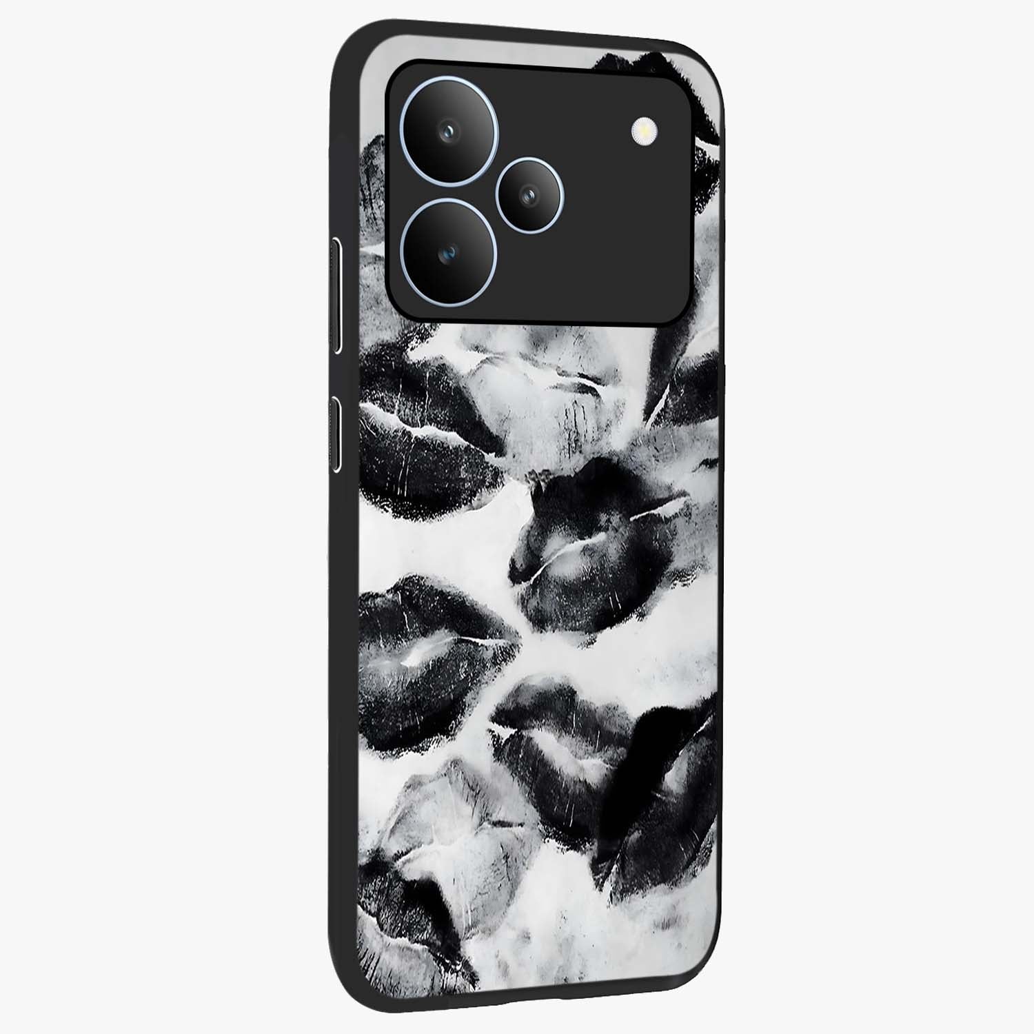 Midnight Kiss Marks Glass Case upright view showcasing stylish kiss mark artwork with trendy romantic theme.