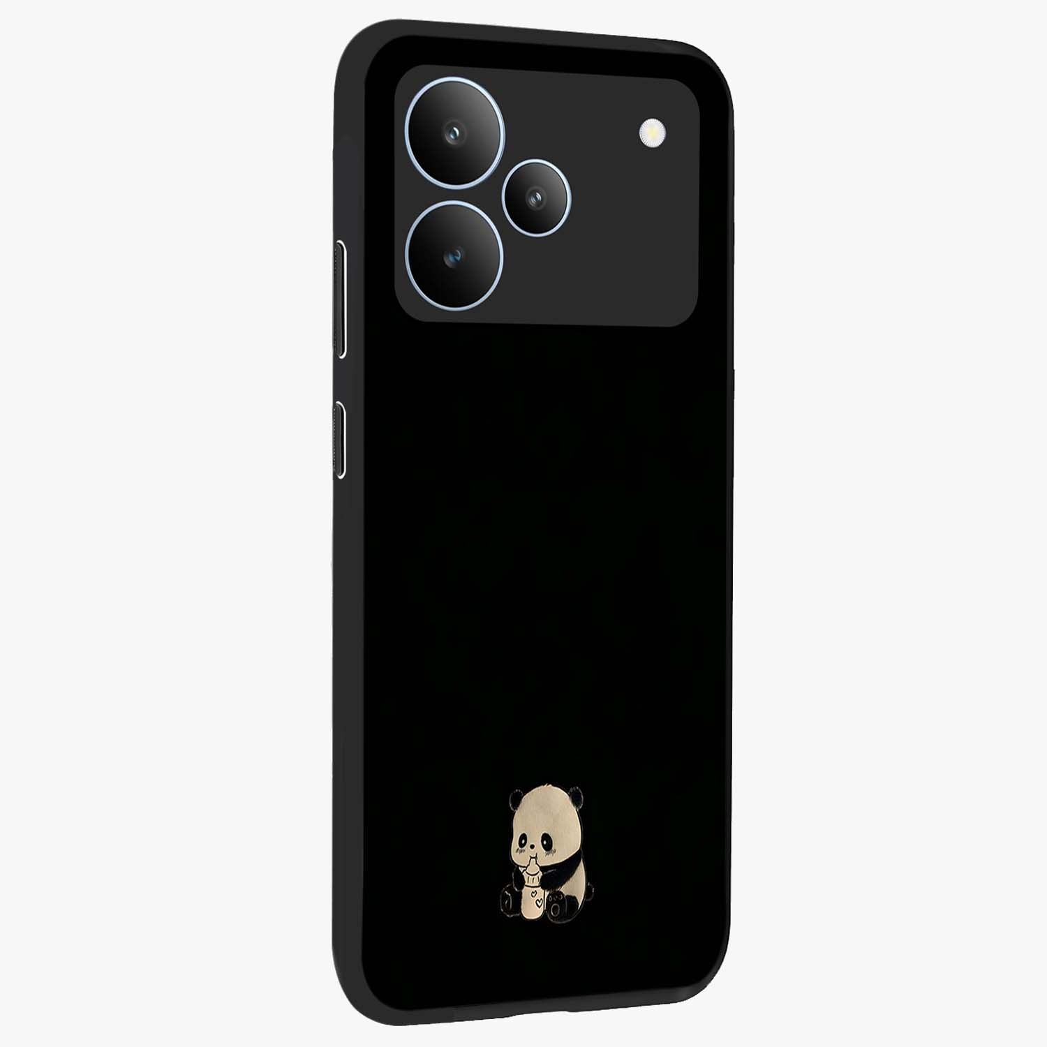 Midnight Panda Love Glass Case upright view showcasing charming panda artwork with playful romantic theme.