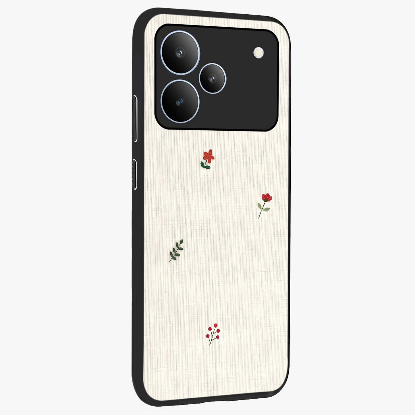 Minimalistic Blue With White Flower Pattern Glass Case upright view showcasing clean white flower artwork with calming blue theme.
