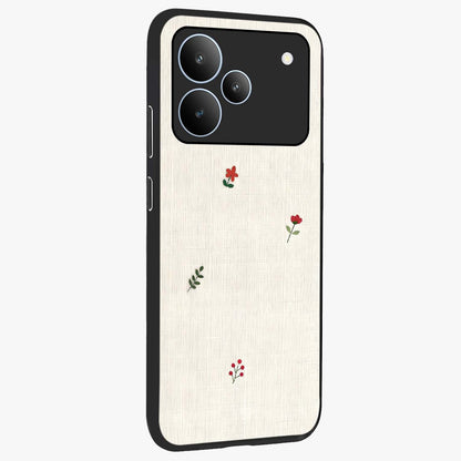 Minimalistic Blue With White Flower Pattern Glass Case upright view showcasing clean white flower artwork with calming blue theme.