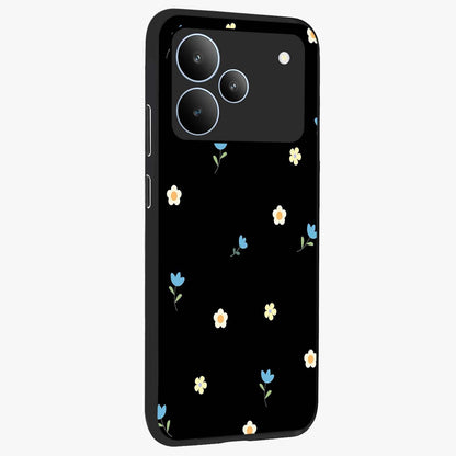 Minimal Petal Whispers Glass Case upright view showcasing elegant floral artwork with modern minimalist style.