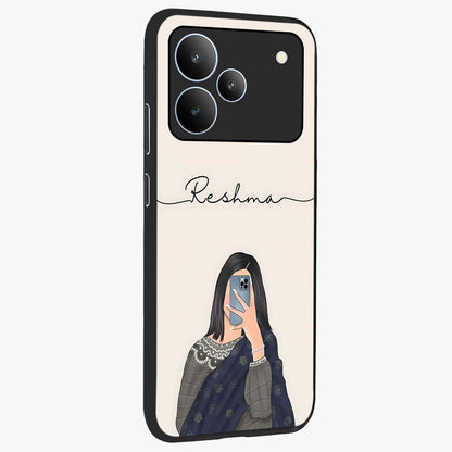 Mirror Mood Muse With Custom Name Glass Case upright view showcasing artistic mirror themed artwork with personalized aesthetic.