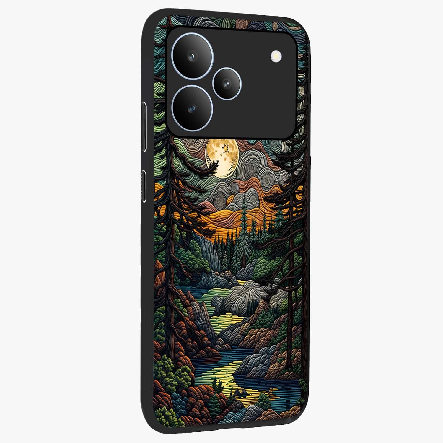 Moonlight Forest Dream Glass Case upright view showcasing magical forest artwork with calm night theme.