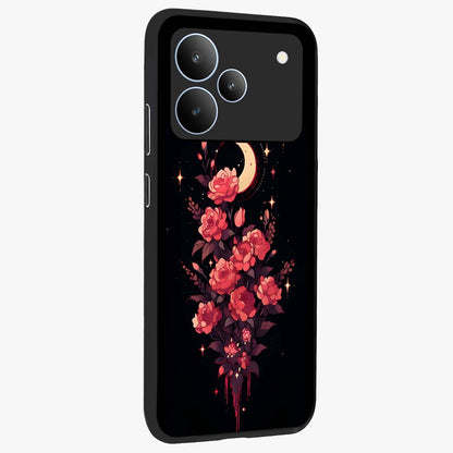 Moonlit Floral Elegance Glass Case upright view showcasing delicate floral artwork with refined night inspired theme.