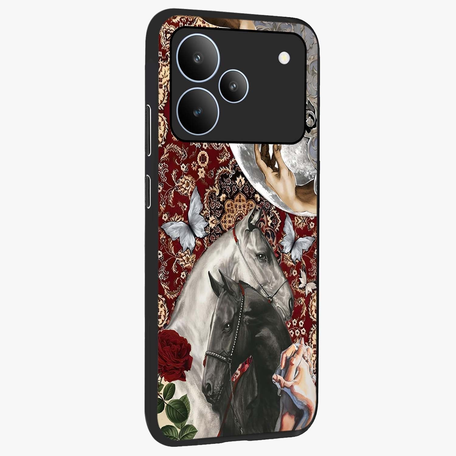 Moonlit Royal Stallion Glass Case upright view showcasing dramatic horse artwork with glowing moon themed design.