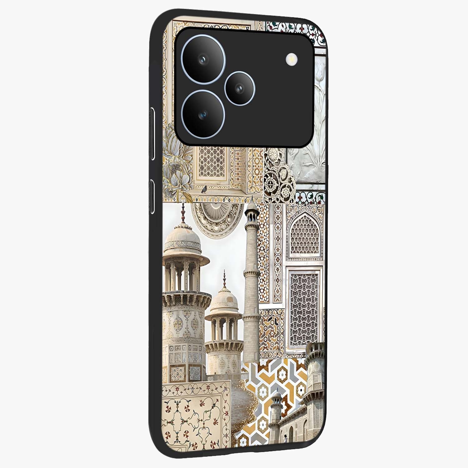 Mughal Marble Legacy Glass Case upright view showcasing ornate Mughal design with luxurious traditional theme.