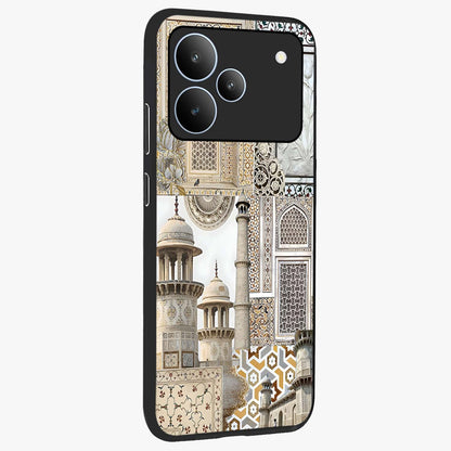 Mughal Marble Legacy Glass Case upright view showcasing ornate Mughal design with luxurious traditional theme.