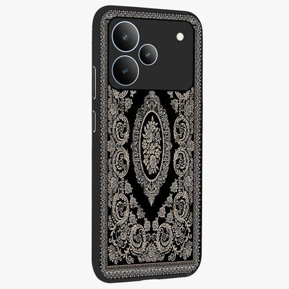 Noir Bloom Elegance Glass Case upright view showcasing graceful floral artwork with luxurious dark theme.