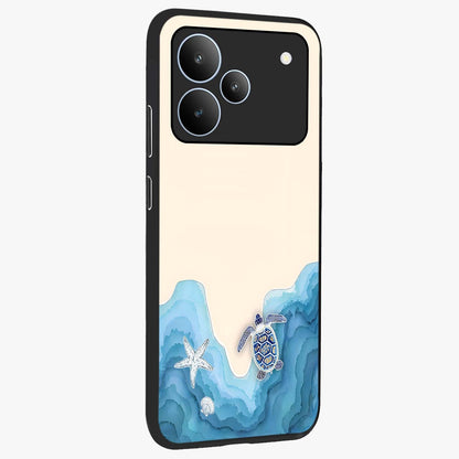 Ocean Drift Turtle Glass Case upright view showcasing calm underwater turtle artwork with nature inspired theme.