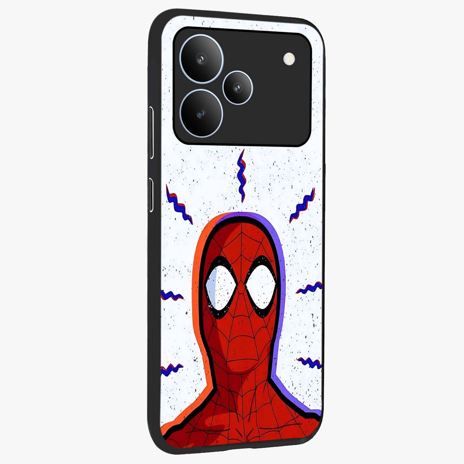 Omg Spiderman Glass Case upright view showcasing energetic superhero artwork with vibrant comic theme.