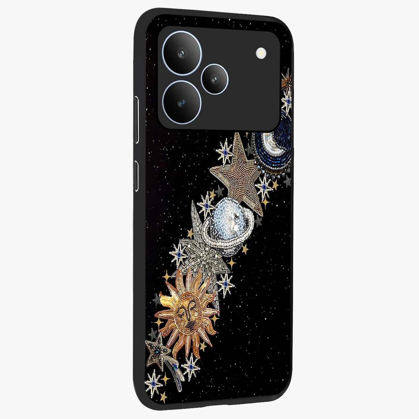 Pearls Universe Object Glass Case upright view showcasing decorative pearl themed artwork with cosmic elegance.