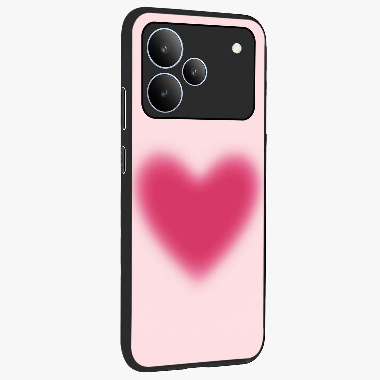 Pink Aura Heart Glass Case upright view showcasing romantic heart artwork with soft pastel theme.