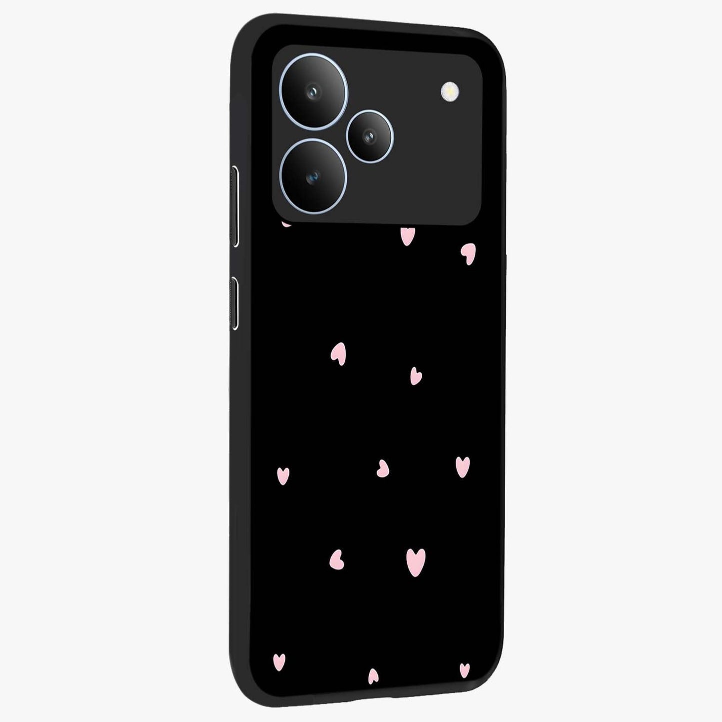 Pink Love Drops Glass Case upright view showcasing charming heart drop artwork with romantic playful theme.