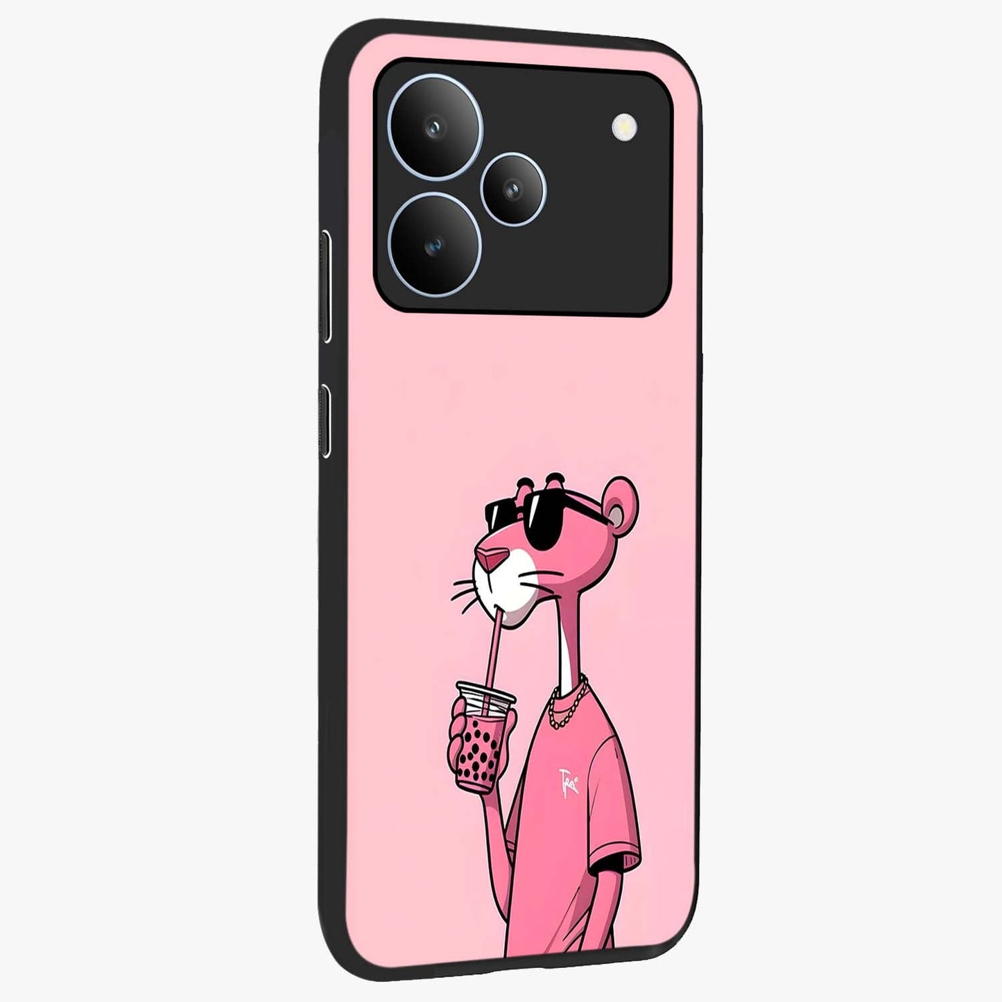 Pink Panther Glass Case upright view showcasing fun animated artwork with stylish retro cartoon theme.