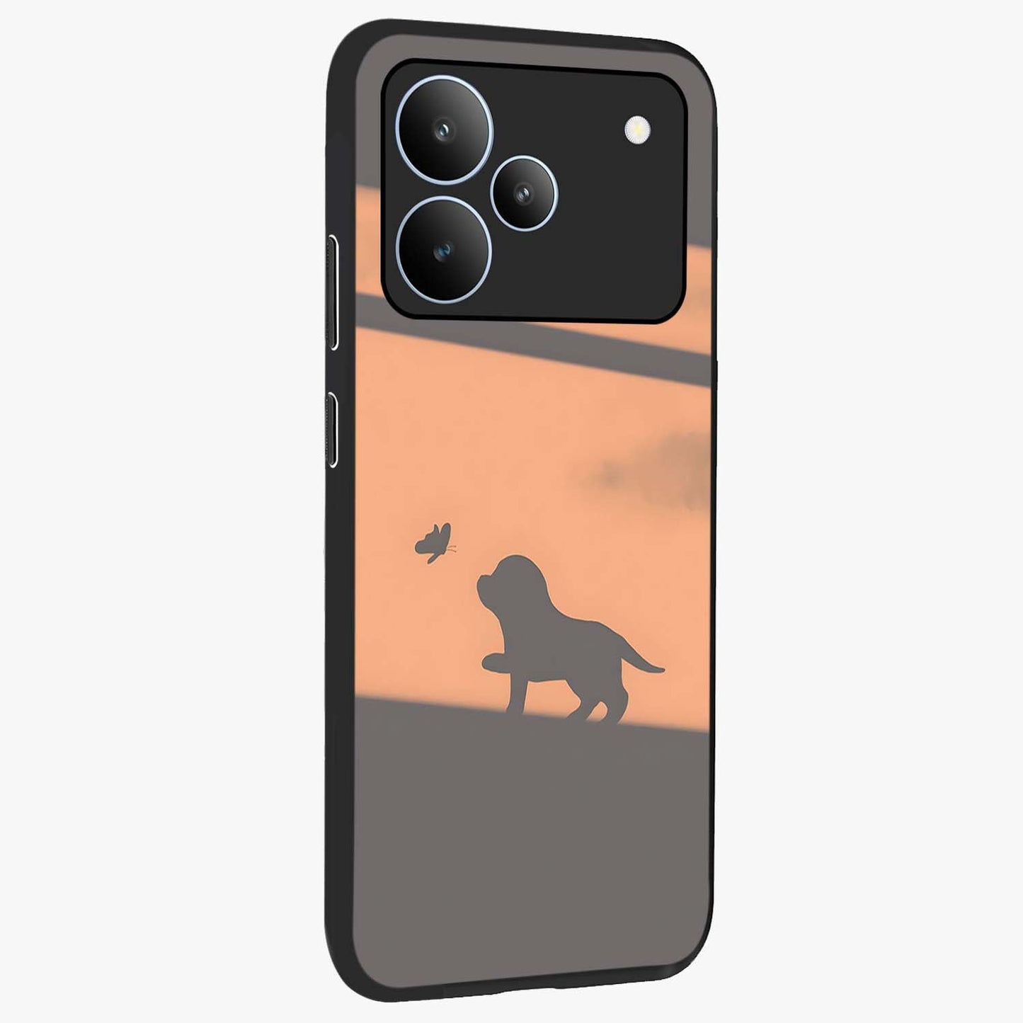 Puppy Shadow Art Glass Case upright view showcasing charming puppy artwork with creative silhouette theme.