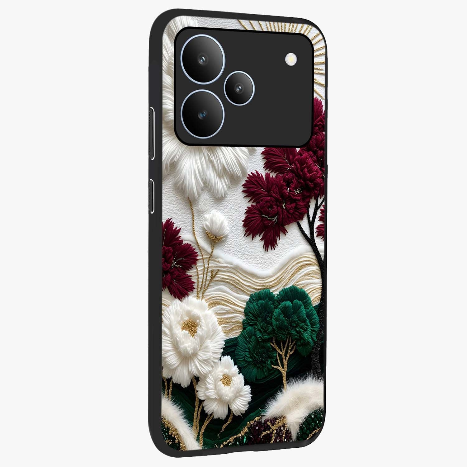 Radiant Bloom Elegance Glass Case upright view showcasing decorative flower artwork with refined botanical theme.