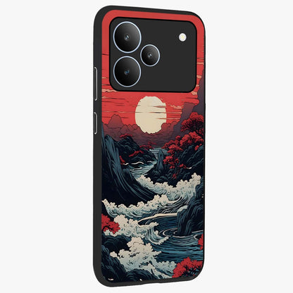 Red Sunset Scenery Glass Case upright view showcasing dramatic sunset scenery artwork with warm nature theme.