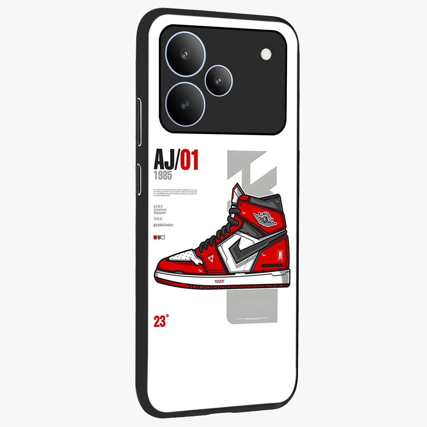Retro Sneaker Blueprint Glass Case upright view showcasing stylish sneaker illustration with vintage streetwear theme.