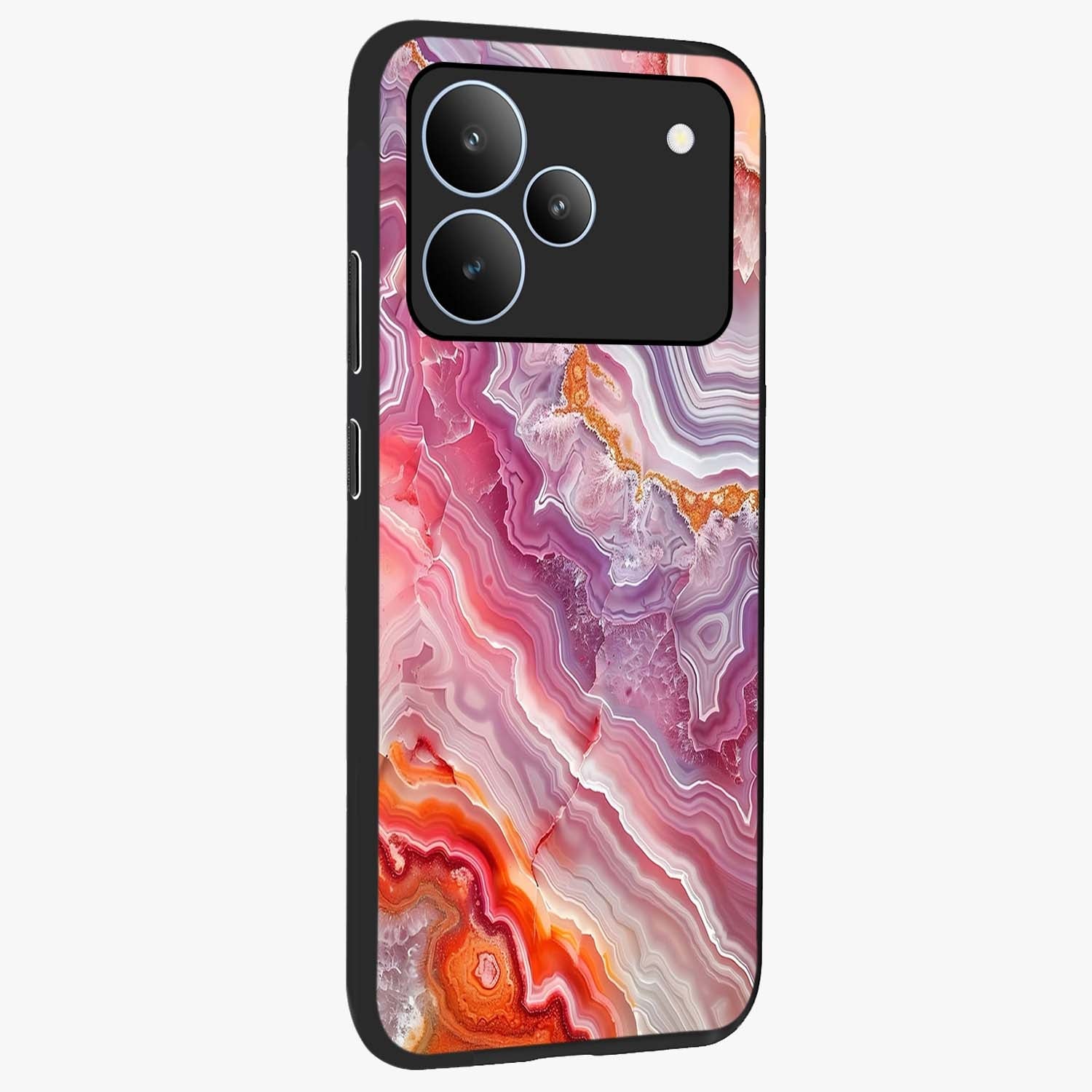 Rose Quartz Marble Glass Case upright view showcasing decorative marble artwork with luxurious pastel theme.