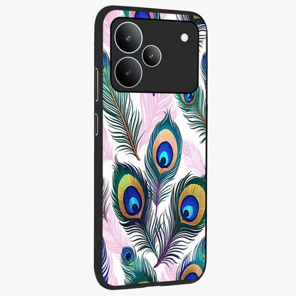 Royal Peacock Feathers Glass Case upright view showcasing elegant peacock feather artwork with decorative royal theme.