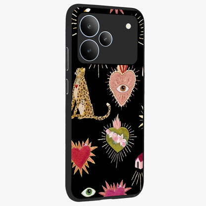 Sacred Jungle Heart Glass Case upright view showcasing vibrant jungle artwork with symbolic heart theme.